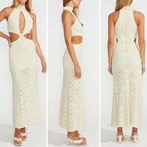 Alice McCall Salty Kisses Crochet Midi Dress in Porcelain